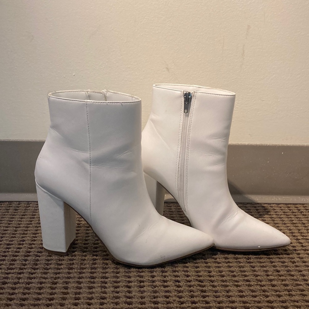 Short white heeled booties